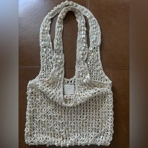 ZARA Braided String Tote Beach Bag Cream-White